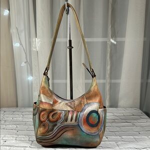 Anuschka Hand Painted Leather Purse Boho Hippie Handbag Tote India Abstract Art